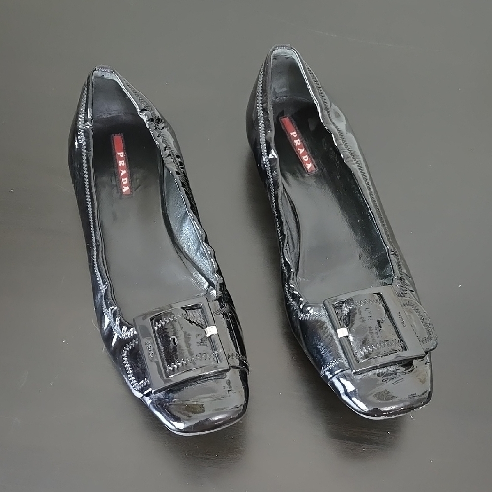 Prada Black Patent Leather Women's Shoes Flats Buckle Details Shoe Size 39.5